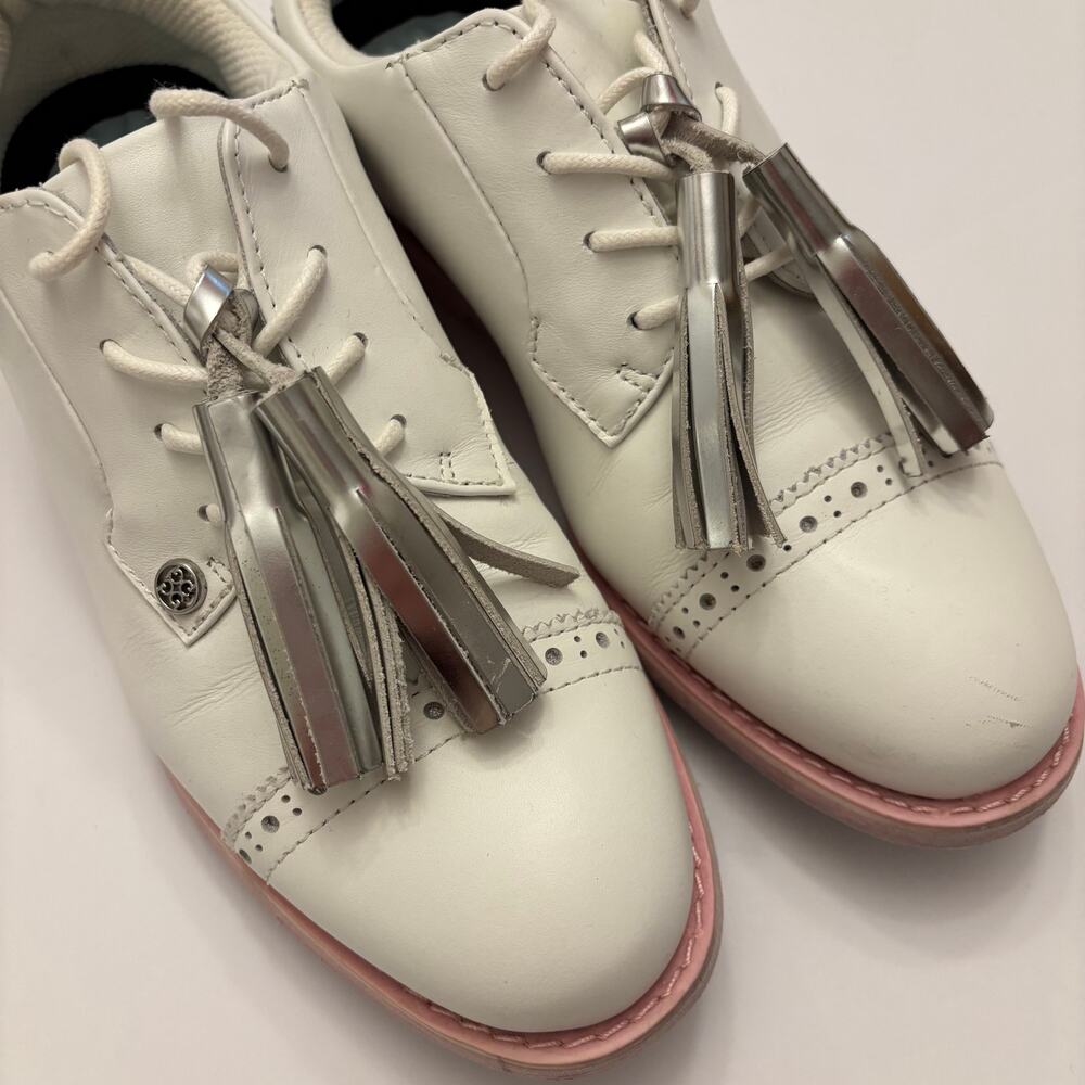 G/FORE Gallivanter Womens Golf Shoes 7.5 White Pink Leather Tassel Spikes